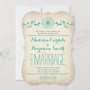 Vintage Aqua Daisy Rustic Wedding Invitations