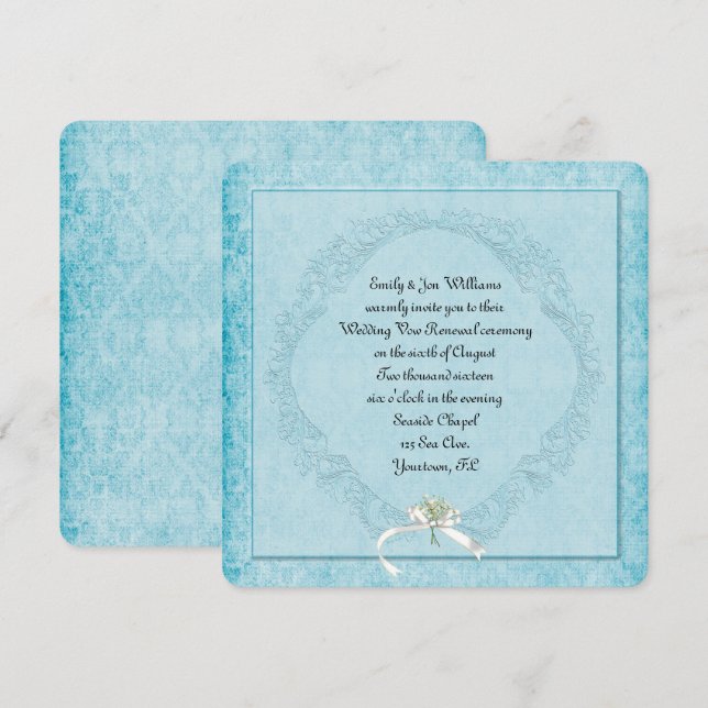 Vintage Aqua Damask Invitation (Front/Back)