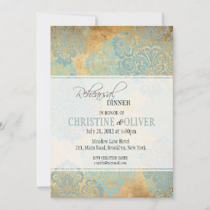 Vintage Aqua Damask Rehearsal Dinner Invitation