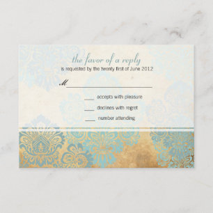 Vintage Aqua Damask Wedding Response Card