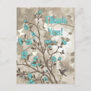 Vintage aqua flowers floral grunge custom postcard