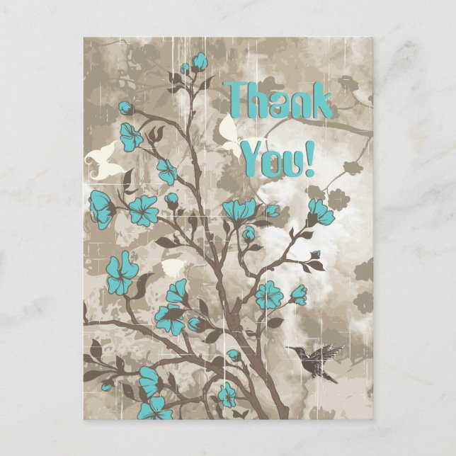 Vintage aqua flowers floral grunge custom postcard (Front)