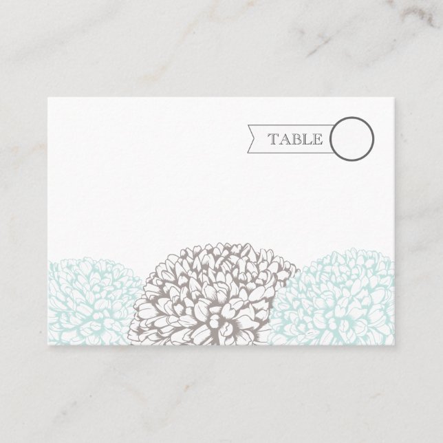 Vintage Aqua Flowers Suite Table Name Place Cards (Front)