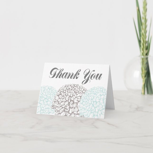 Vintage Aqua Flowers Thank You Greeting Card (Front)
