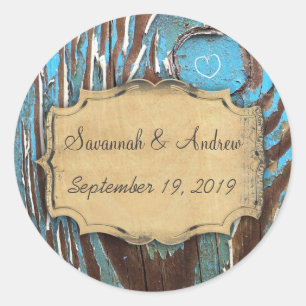 Vintage Aqua Gold Old Barn Wood Save the Date Seal