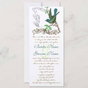 Vintage Aqua & Green Love Bird Wedding Invitation