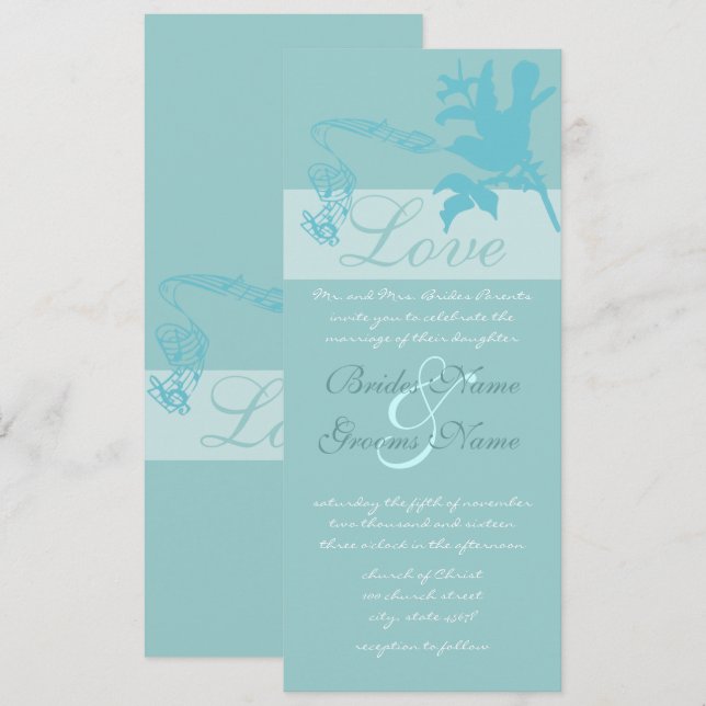 Vintage Aqua Love Bird  Wedding Invitation (Front/Back)