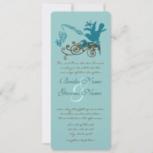 Vintage Aqua Love Bird  Wedding Invitation