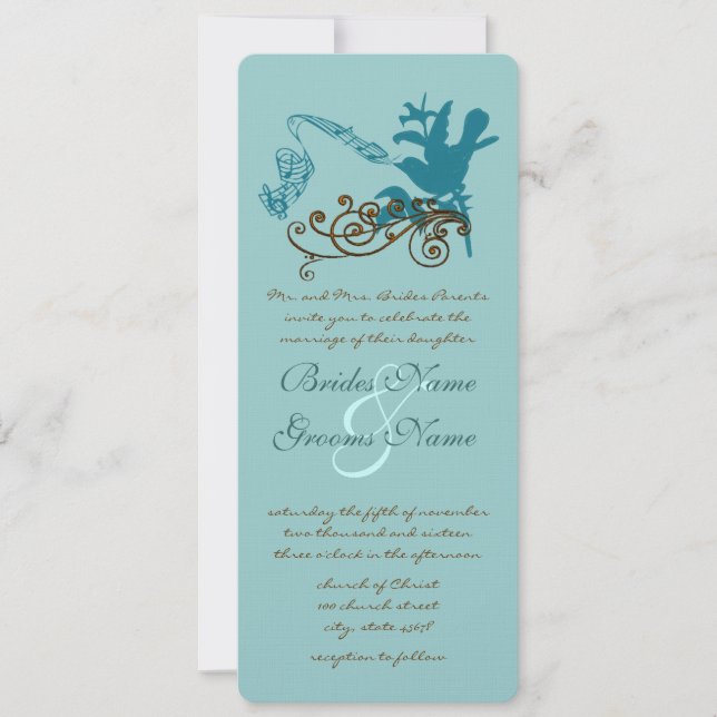 Vintage Aqua Love Bird  Wedding Invitation (Front)