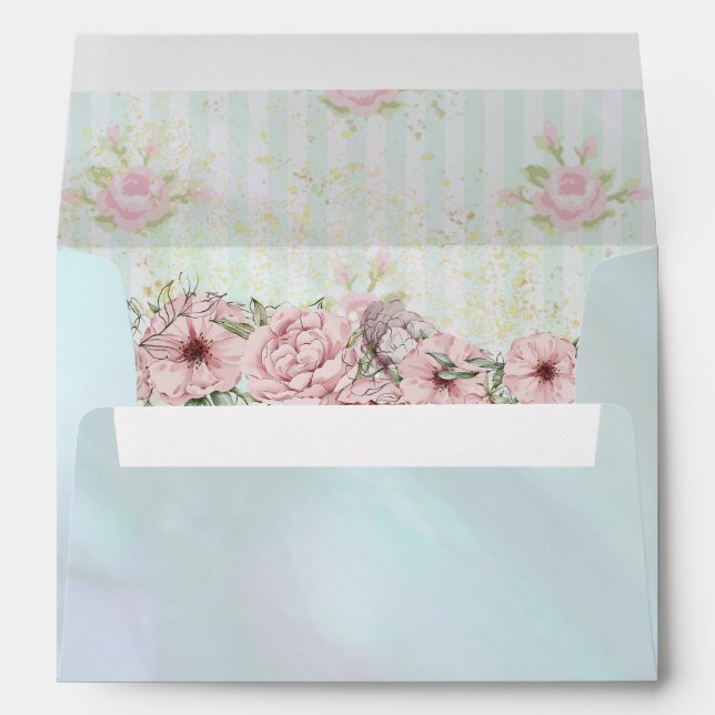 Vintage Aqua Peony Wedding Envelope (Back (Bottom))