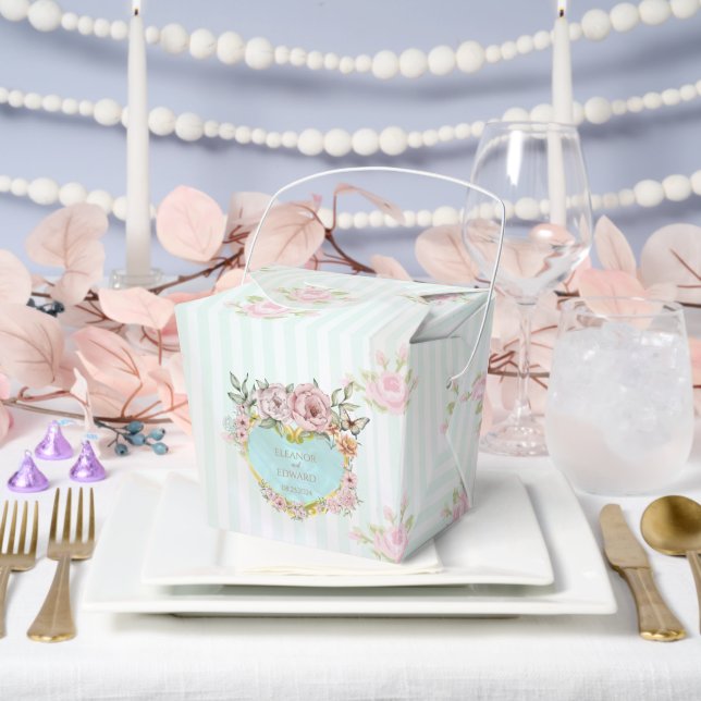 Vintage Aqua Peony Wedding Favour Box (Wedding)