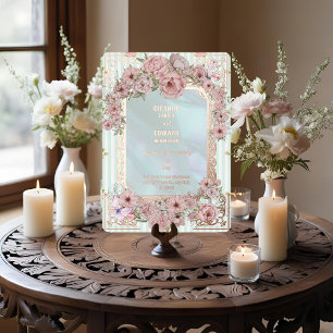 Vintage Aqua Peony Wedding Foil Invitation