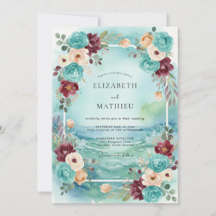 Vintage Aqua Plum Painted Wedding Invitation