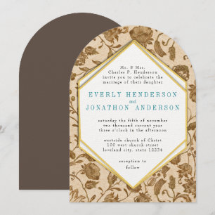 Vintage Aqua Red Love Bird Pattern Wedding Invitation