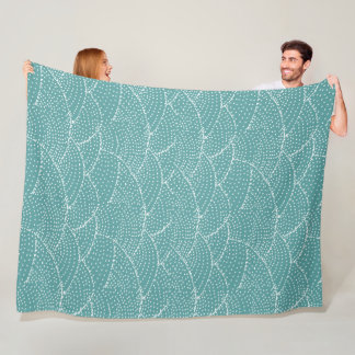 Vintage Aqua Retro Geometric Dots Abstract Wave Fleece Blanket