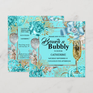 Vintage aqua rose shabby chic bubbly glitter invitation