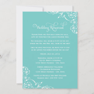 Vintage Aqua Scrolls Wedding Rehearsal and Dinner Invitation
