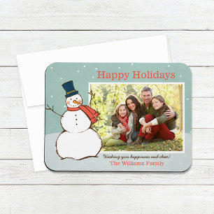 Vintage Aqua Snowman Happy Holidays Photo Magnet