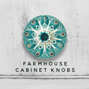 Vintage Aqua Teal Marine Tunicate Illustration 🌀✨ Ceramic Knob