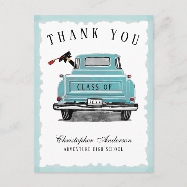 Vintage Aqua Truck 2025 Graduation Thank You Postcard (Front)