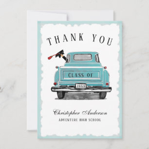 Vintage Aqua Truck Class of 2025 Graduation Thank You Card