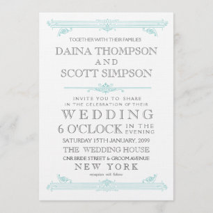 Vintage Aqua Turquoise Cross Hatch Wedding Invite