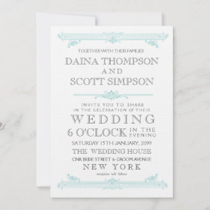 Vintage Aqua Turquoise Cross Hatch Wedding Invite