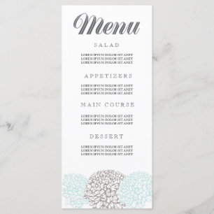 Vintage Aqua Zinnia Flowers Wedding Menu Cards