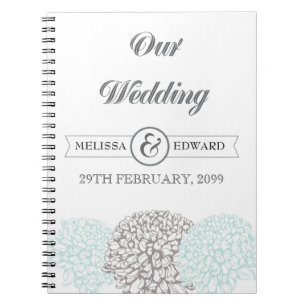 Vintage Aqua Zinnia Wedding Spiral Note Book