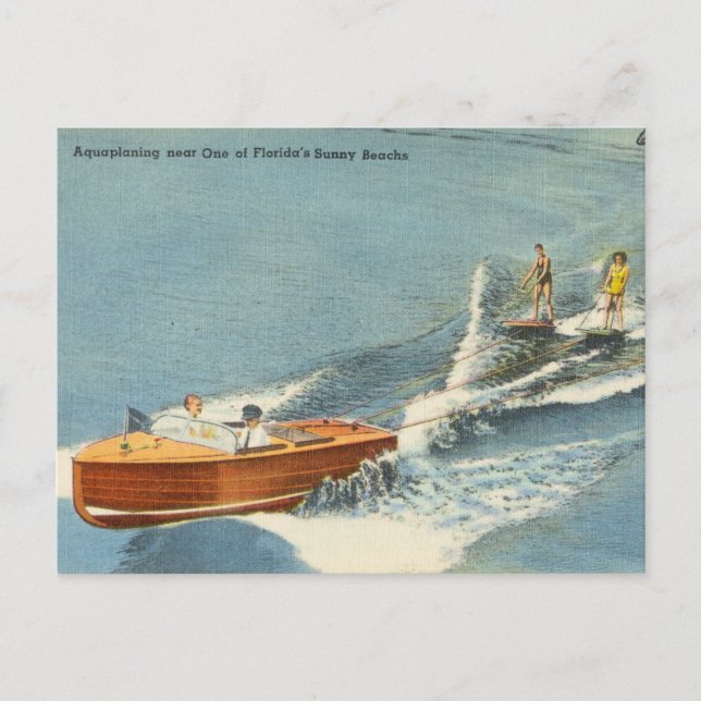 Vintage Aquaplaning near Florida Beaches Postcard (Front)