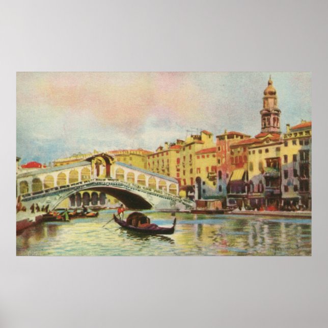 Vintage aquarelle Venice Rialto Bridge Poster (Front)
