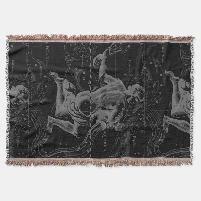 Vintage Aquarius Constellation Hevelius circa 1690 Throw Blanket (Front)