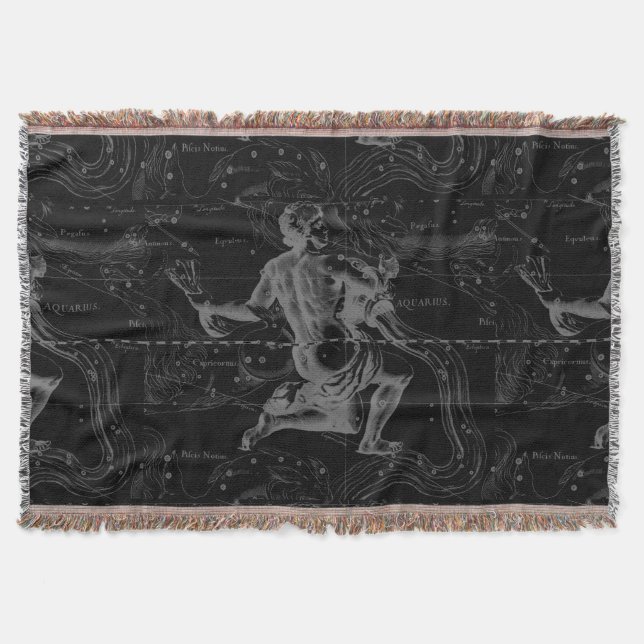 Vintage Aquarius Constellation Hevelius circa 1690 Throw Blanket (Front)