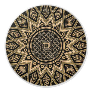 Vintage Arabian Intricate Black Beige Pattern Ceramic Knob