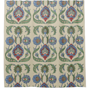 Vintage Arabic Blue Red Geometric Floral Art Print Shower Curtain