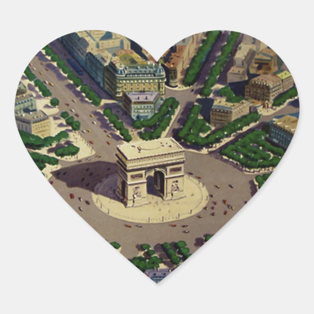 Vintage Arc de Triomphe Paris Heart Sticker (Front)