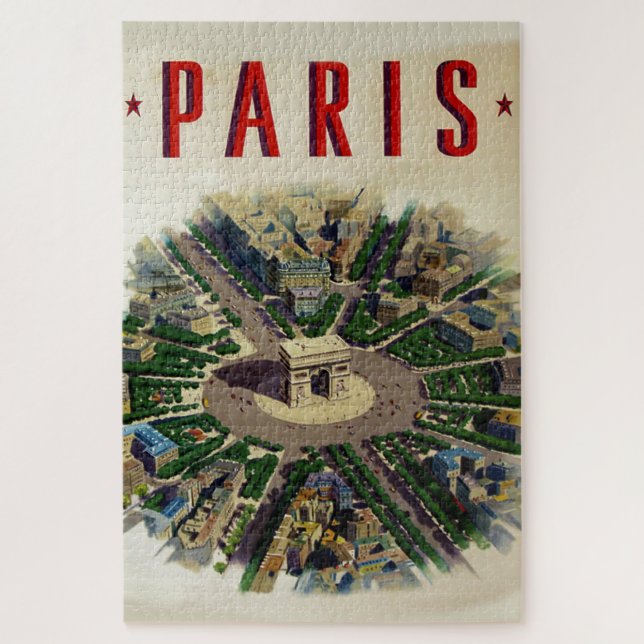 Vintage Arc de Triomphe Paris Illustration Jigsaw Puzzle (Vertical)
