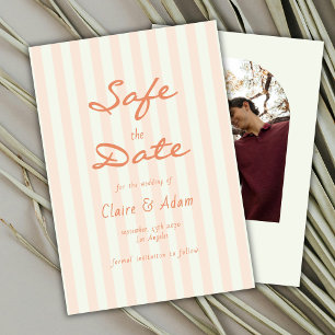 Vintage Arch Photo Minimal Peach Stripes Wedding  Save The Date