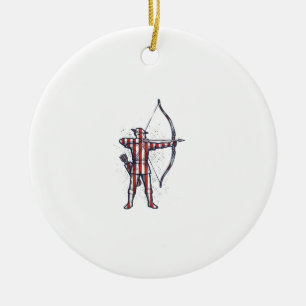 Vintage Archer American Flag Bow Hunting Shirt_1 Ceramic Tree Decoration