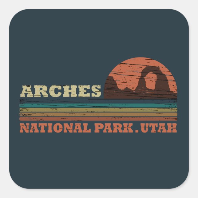 Vintage Arches National Park Moab Utah Square Sticker (Front)