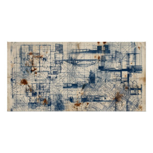 Vintage Architectural Blueprint Poster