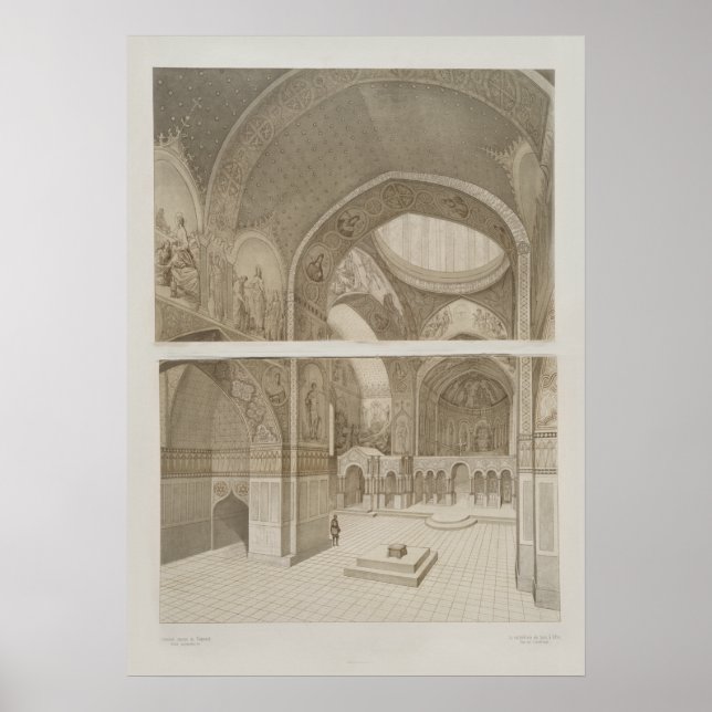 Vintage Architectural Drawing Cathedral Interior Poster (Front)