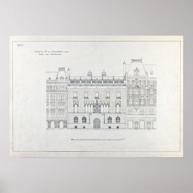 Vintage Architectural Drawings of Hallwyl House Poster (Front)