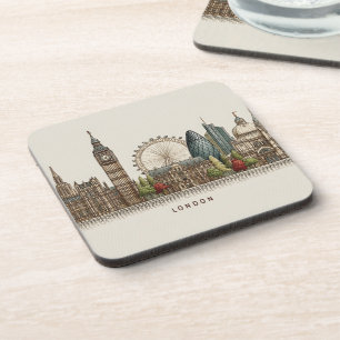 Vintage Architectural London Skyline Illustration Coaster