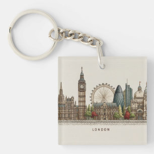 Vintage Architectural London Skyline Illustration Key Ring