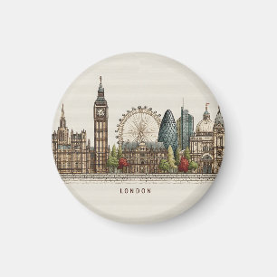 Vintage Architectural London Skyline Illustration Magnet