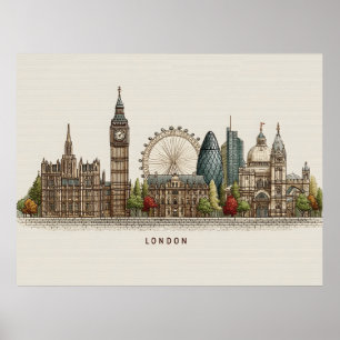 Vintage Architectural London Skyline Illustration Poster
