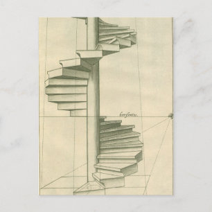 Vintage Architectural Stairs, Spiral Staircase Postcard