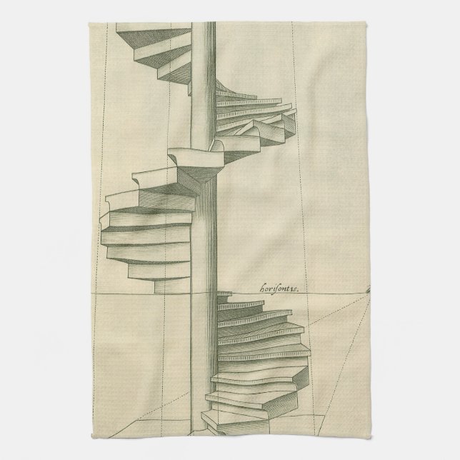 Vintage Architectural Stairs, Spiral Staircase Tea Towel (Vertical)