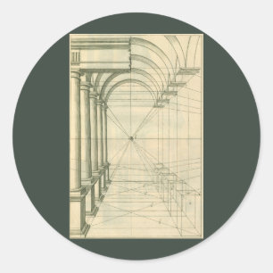 Vintage Architecture, Arches Columns Perspective Classic Round Sticker